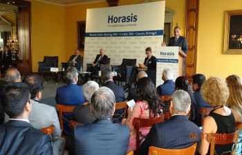 Minister of State for External Affairs & Overseas Indian Affairs Gen.(Dr.) V. K. Singh addresses the gathering at 8th India- Horasis Meeting at Cascais, Lisbon