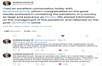PM Shri Narendra Modi had an excellent conversation with PM Antonio Costa on COVID -19 Pandemic ( 5 May 2020)
