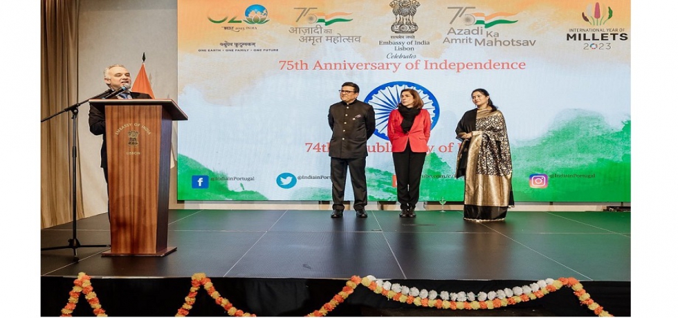Glimpses of National Day Reception, 27 January 2023. Portuguese Minister of Parliamentary Affairs H.E Ana Catarina Mendes and Secretary of State for International Trade and Foreign Investment H. E Bernardo Ivo Cruz, members of the diplomatic corps, officials, and friends of India were present.